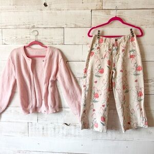 Cream strawberry lightweight denim pants